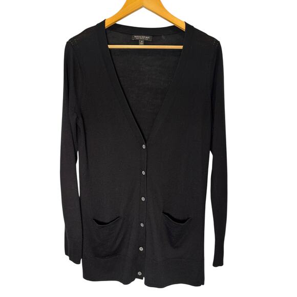 Banana Republic Sweaters - EUC Banana Republic 100% Merino Wool Longline Cardigan Black M Quiet Luxury
